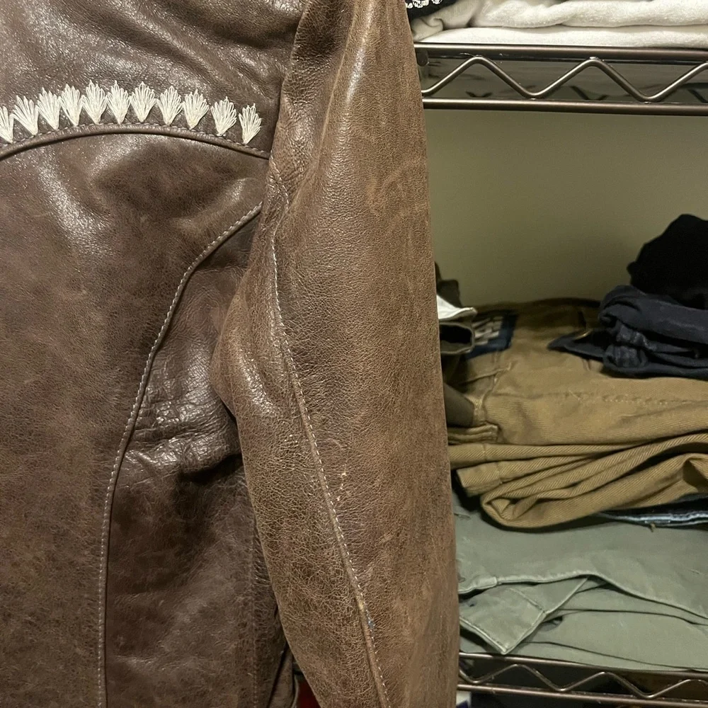 Vintage Genuine Leather Jacket w/ Shearling Fur Trim Penny Lane Made in Italy - Picture 4 of 7